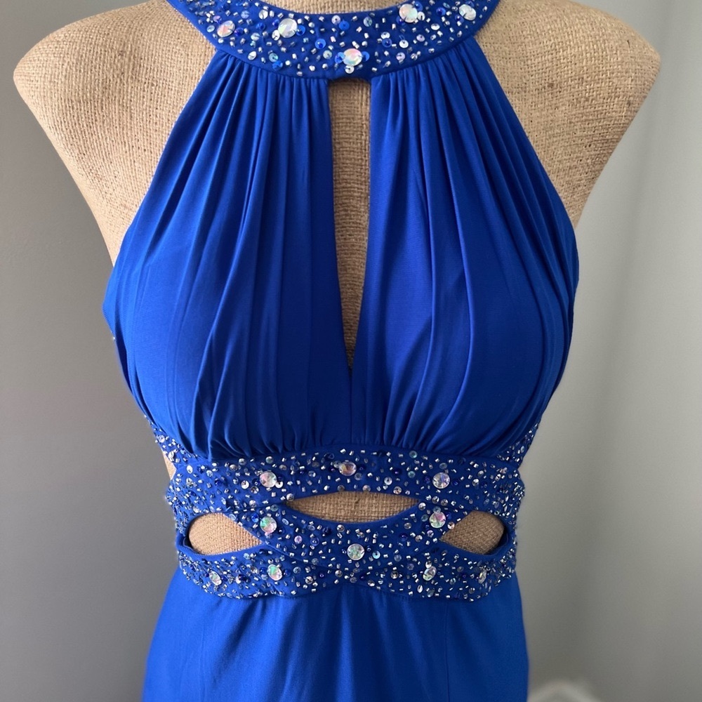 Long Royal blue dress with jewels. Morgan and Co. Size 5/6